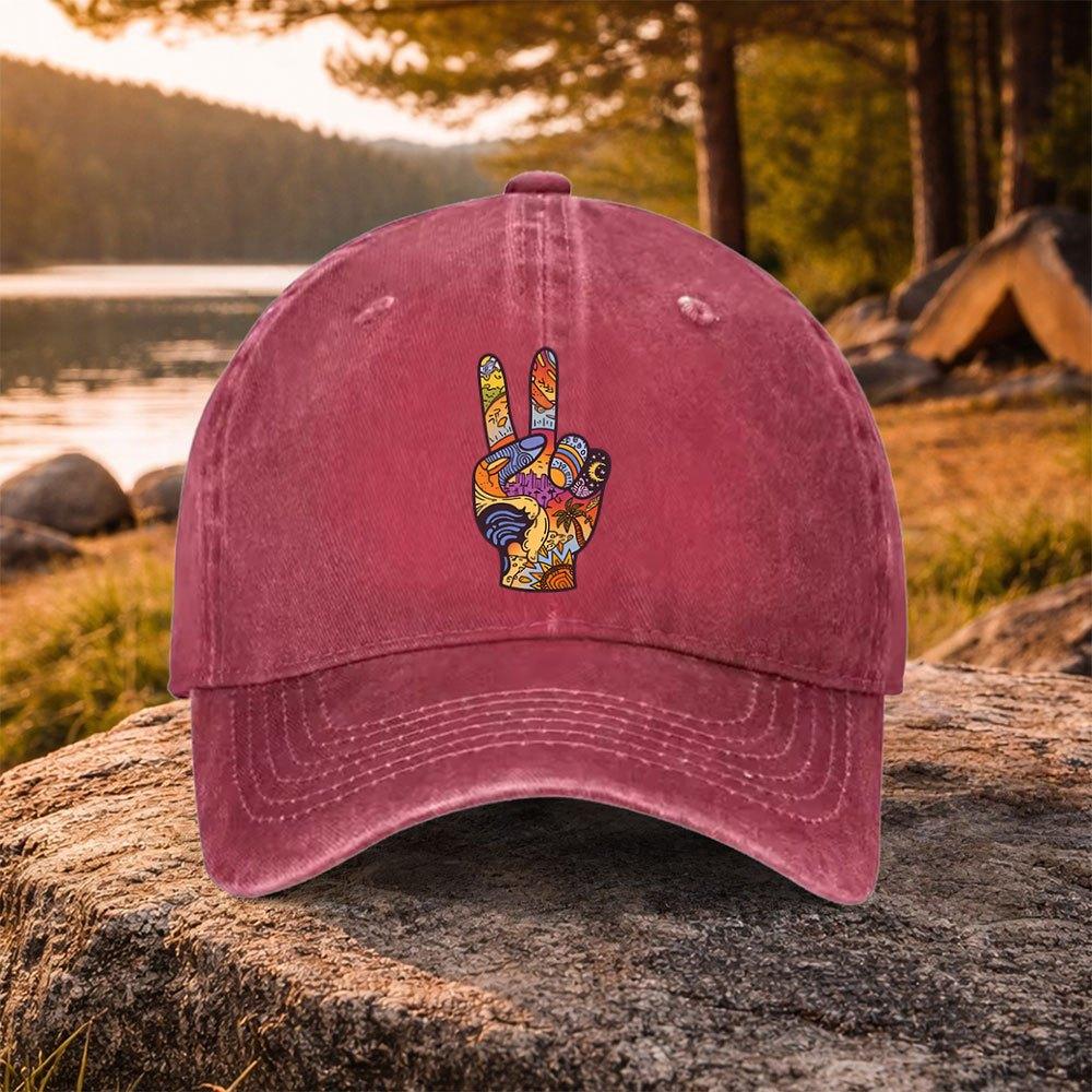 Graffiti  Peace Gesture Washed Baseball Cap Unisex Casual Golf Hat Outdoor Daily Commute