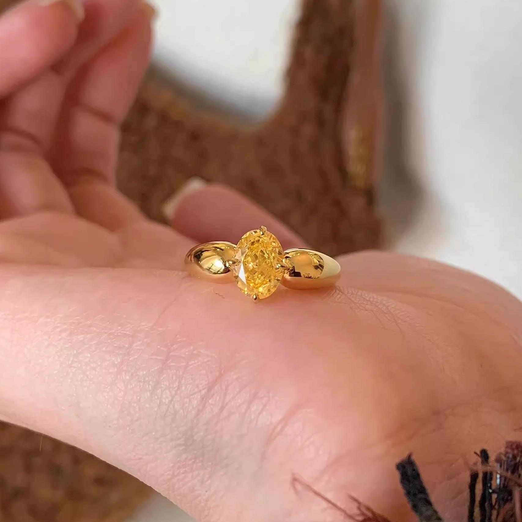 Medieval egg-shaped yellow zircon ring 925 sterling silver light luxury vintage index finger ring ring tide