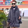 European & American Plus Size Fur Collar Hooded Cloak Shawl Women's Knit Cardigan Cape Coat for Autumn & Winter