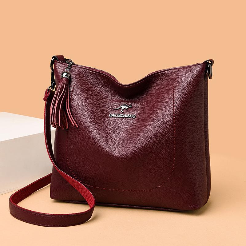 Weiche Lederquaste Frühling Neue Mode Große Kapazität Umhängetasche Muttertasche Schlichte Weiche Leder Ein-Schulter-Handtasche