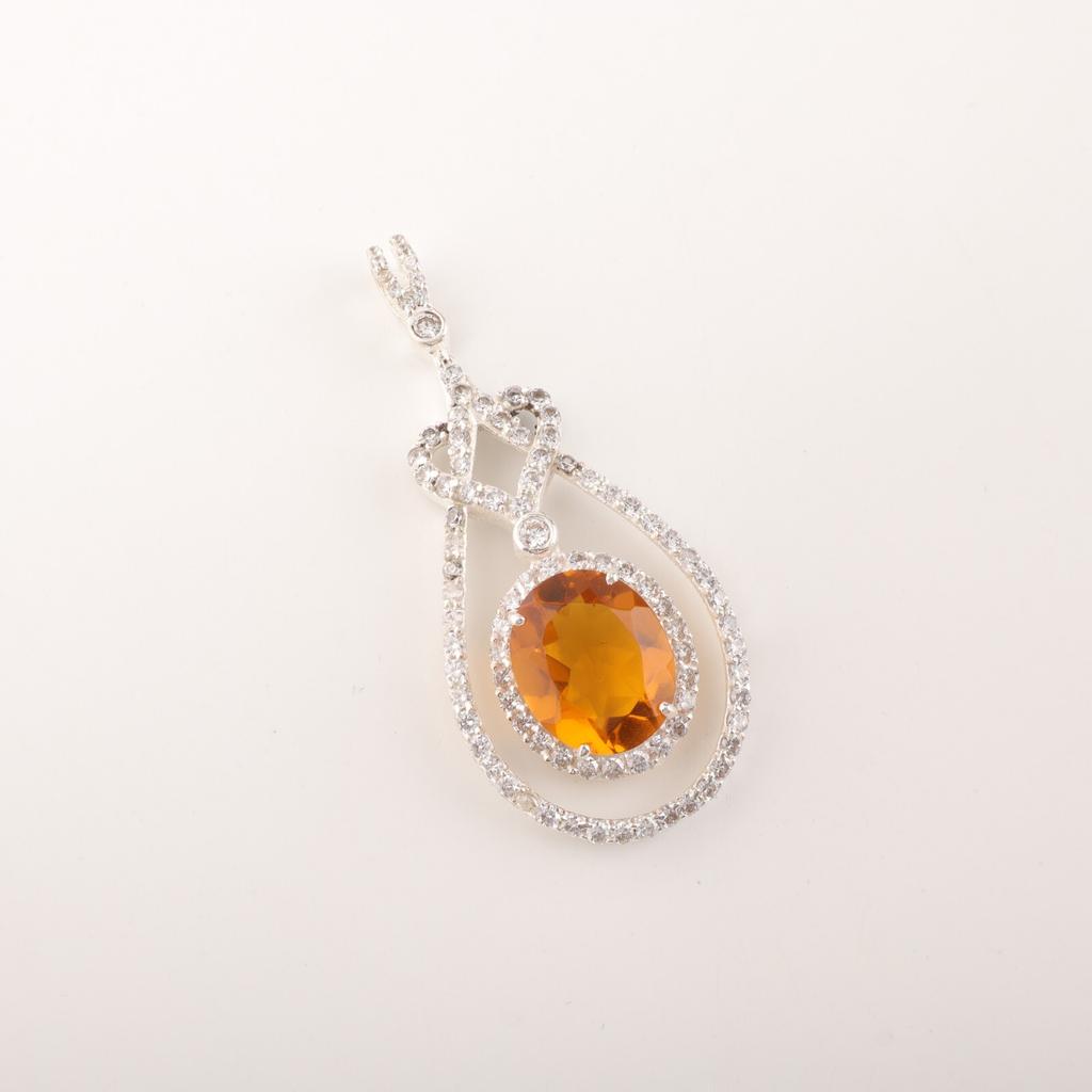 Citrine Gemstone 925 Sterling Silver Jewelry Zircon Pendant 1.73" For Women Gift CZP-6-2