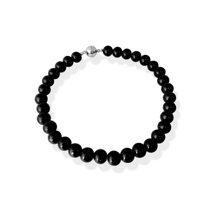 Korean Minimalist Black Agate Beaded Necklace with Freshwater Pearl Clavicle Chain for Women
