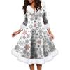 Women's Fashion V-neck Casual Fit Christmas Print Party Long Sleeve Dress