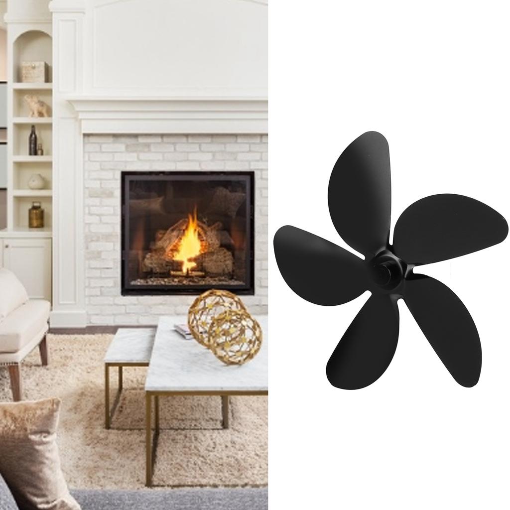 Fireplace Fan Blade Universal Aluminum Alloy 5 Blade Heat Powered Fan Accessory Black