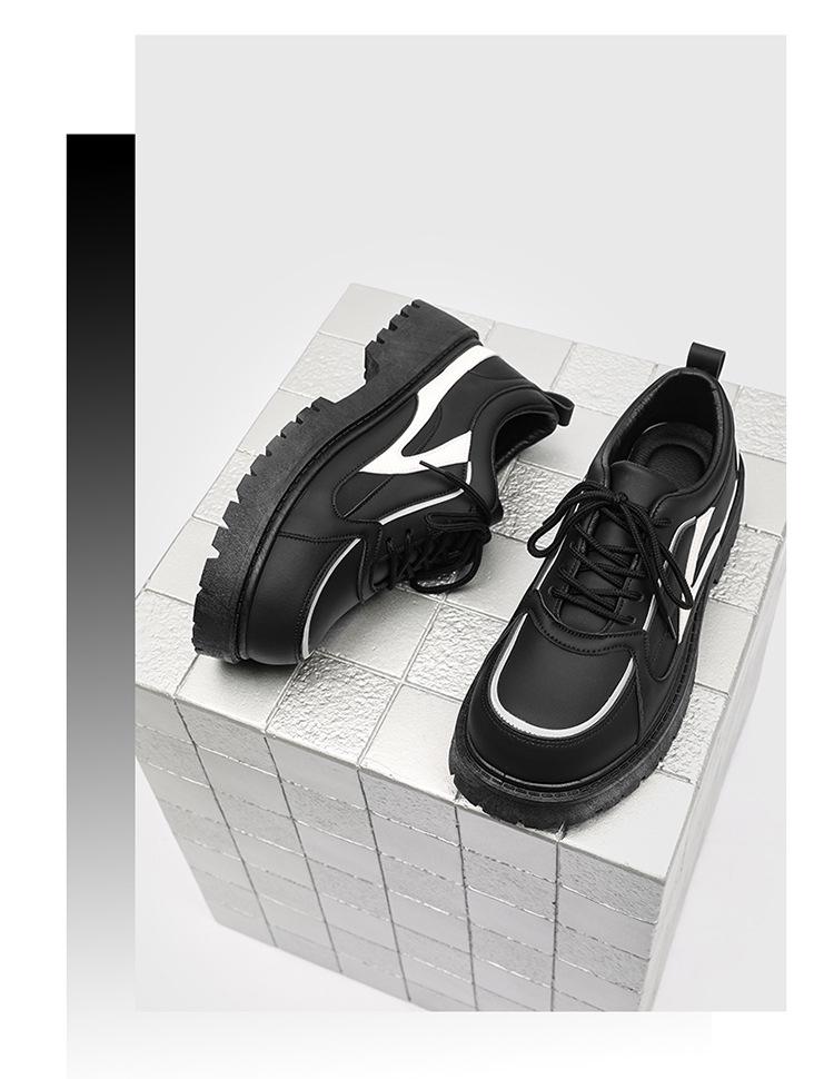 Men's Black Leather Height-Increasing Casual Shoes with Thick Sole - Korean Style Trendy Sneakers for All Seasons