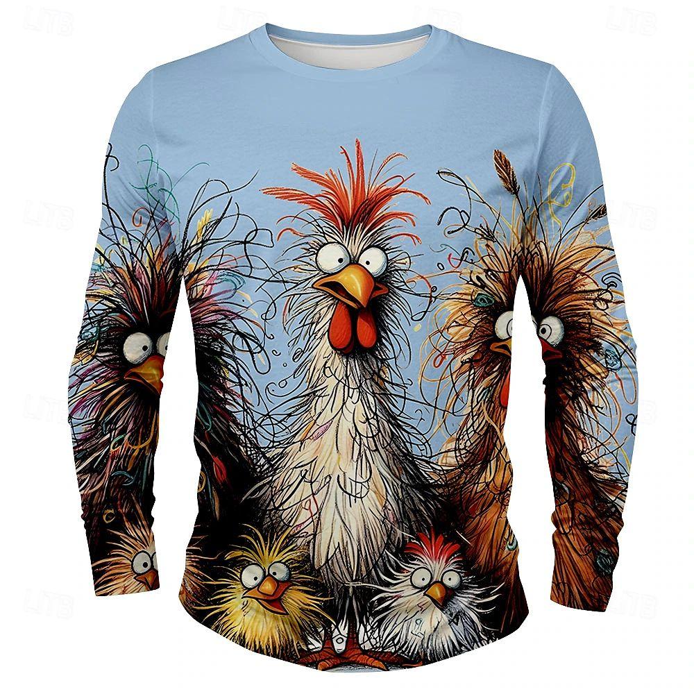 

Men‘s Long Sleeve Funny T Shirt Chicken Graphic 3d Print Top Autumn Vintage T-Shirt Tees Clothing Casual Sports Male Pullover 5XL