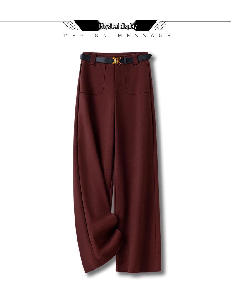2024 Spring/Autumn Women's High-Waisted Red Angora Wide-Leg Suit Pants