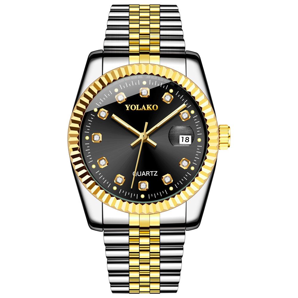 Orologi da Coppia Acciaio Inossidabile con Cinturino, Calendario, Viso con Strass Dorati: Moda Casuale Quarzo da Uomo e da Donna