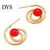 Golden Plated Earrings 1 Pair Women Hollow Spiral Design Multi-Color Lightweight Faux Gemstones Inlaid Electroplated Jewelry Accessories