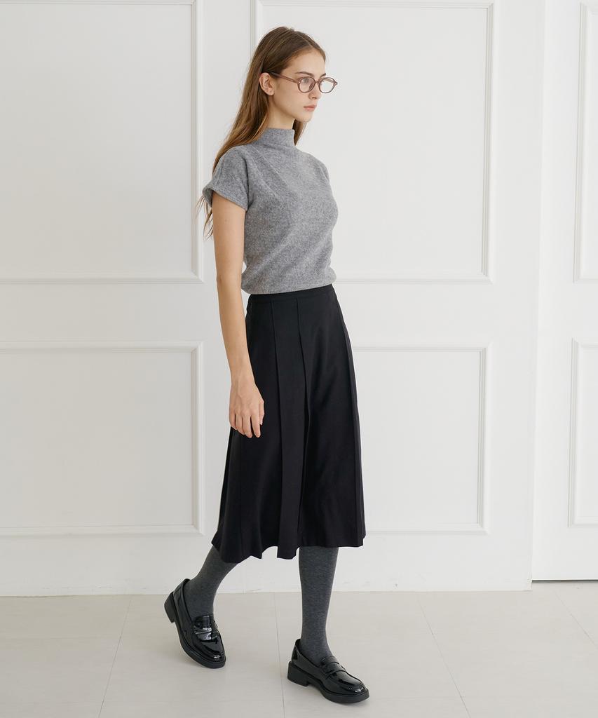 Bye Bye Seop Tuck Pleated Wool Midi Skirt Black [T44]