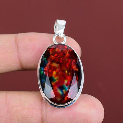 Faceted Ammolite Pendant Natural Gemstone Jewelry 925 Sterling Silver Pendant Handmade Birthstone Pendant Ammolite Jewelry Anniversary Gifts