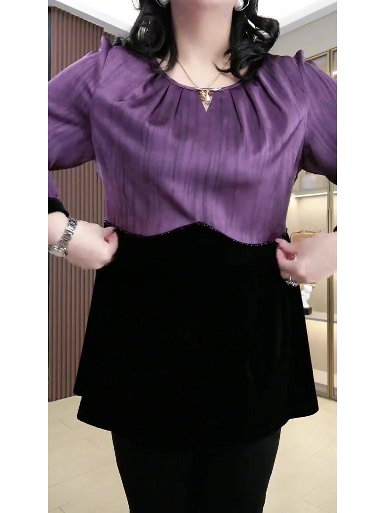 Spring Silky Long-Sleeve Plus Size Shirt for Women