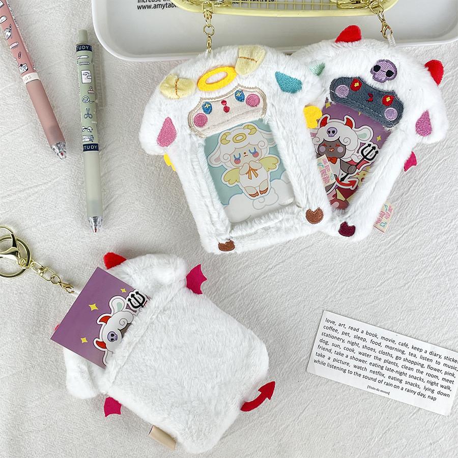Cute Plush Animal Card Holder Featuring Angel And Devil Lamb Design For Photos
