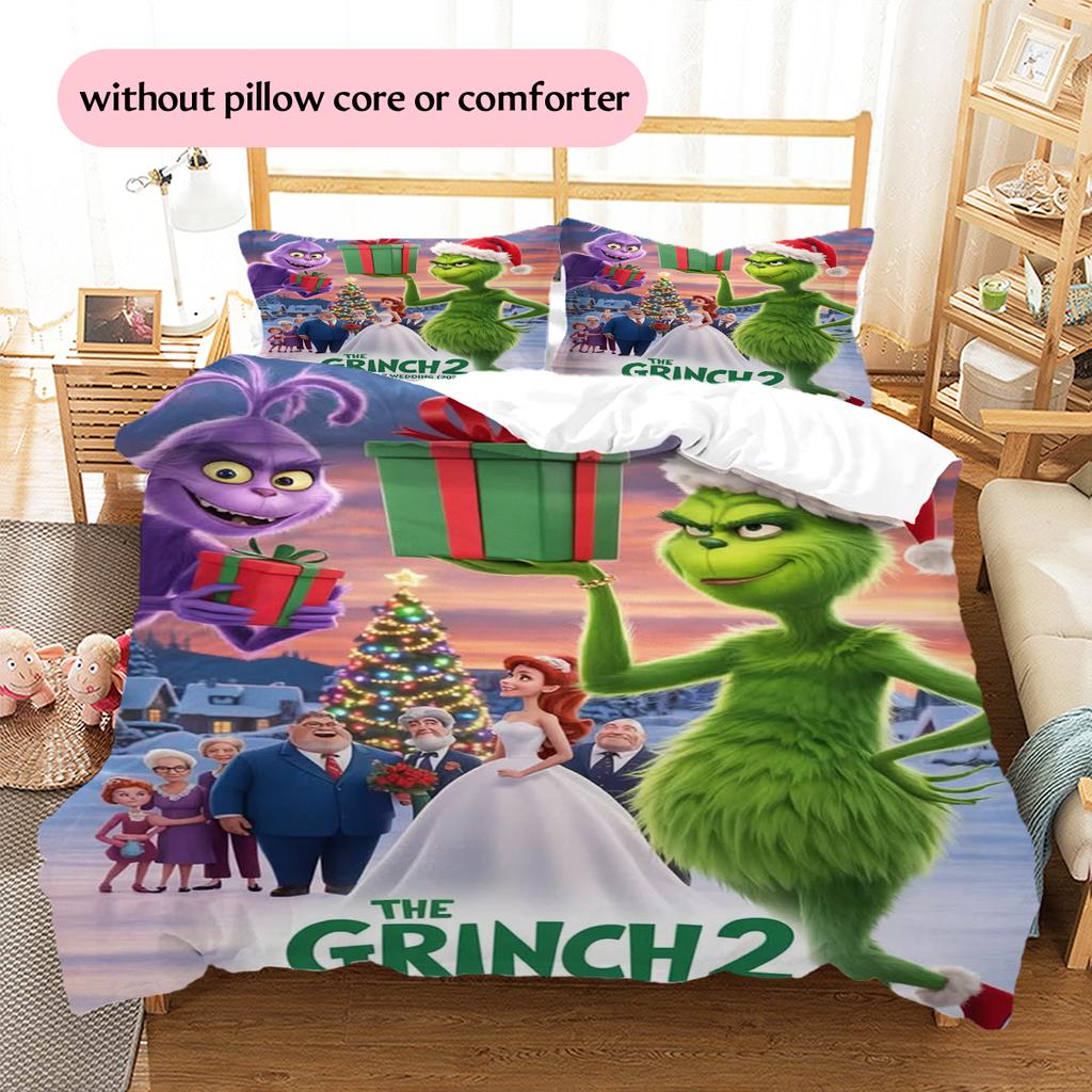 1 ST Grinch patroon Beddengoed Dekbed Set Dekbedovertrek Kussensloop Huisdecoratie Verjaardagscadeau (1 dekbedovertrek + 2 kussenslopen, zonder binnenkussen)