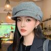 Literary striped beret female spring and autumn face small octagonal hat newsboy hat retro versatile painter hat tide