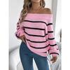 Women's Oversized Sweatshirt for Autumn/Winter Casual Striped Off-the-Shoulder Bell-Sleeve Pullover Women's Long-Sleeved Knitted Jumper