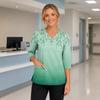 Women's Floral Print V-Neck Scrub Top with Pockets Side Slit Three-Quarter Sleeves