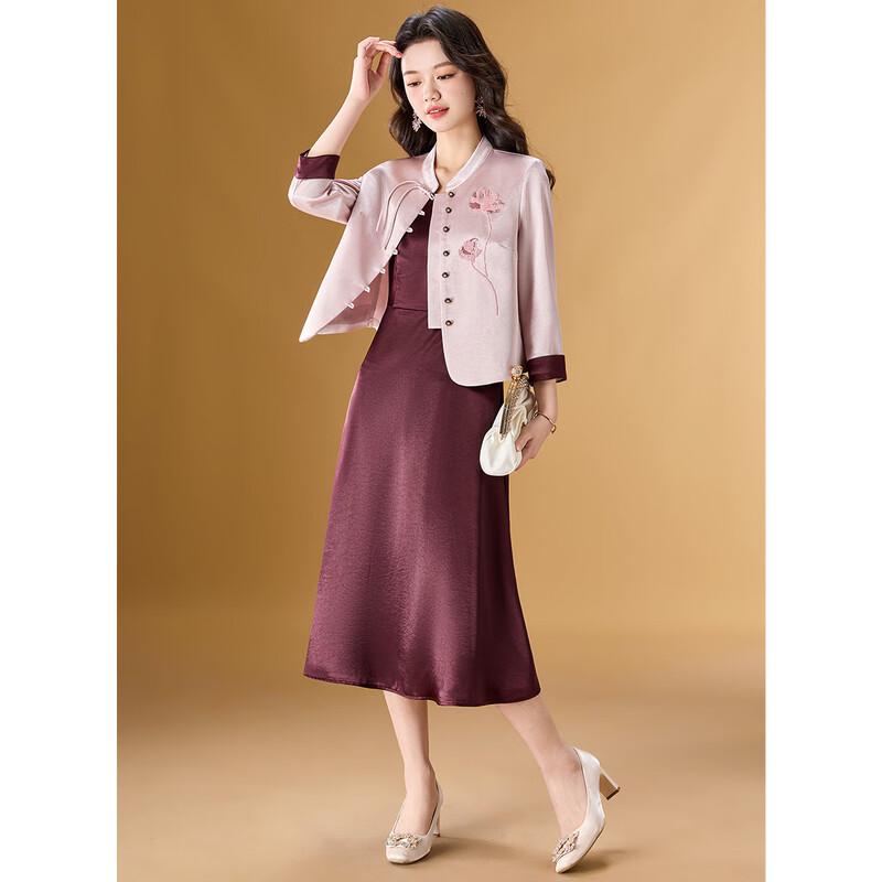 New Chinese Style Embroidered Satin Two-Piece Dress