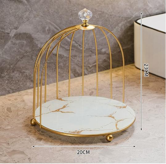 Gilding Marble Texture Storage Tray Round Glass Serving Trays Dresser Table Skincare Cosmetic Containers Jewelry Organizer Shelf