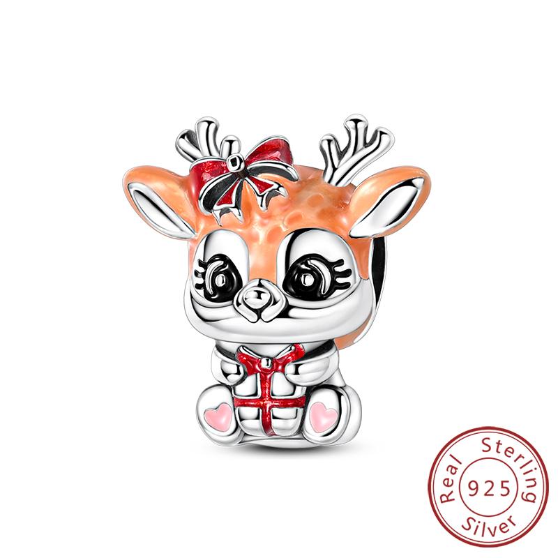 Christmas Series Charms Beads Copper Christmas Tree Snowman Elk Charm Fit Original Bracelet Pendent Women Jewelry