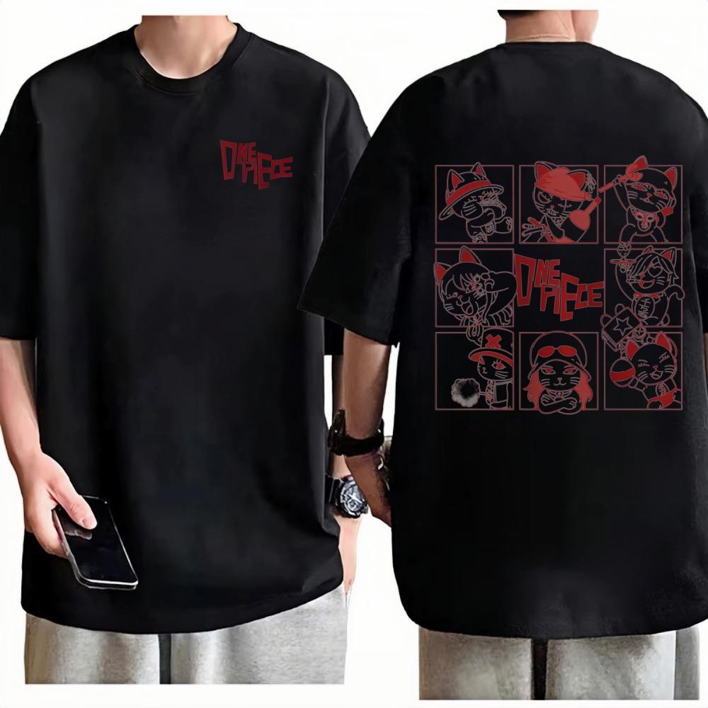 

One Piece Straw Hat Lucky Cat TShirt Unisex Minimalist Anime Graphic Print Crew Neck Pure Cotton Casual Tops For Men Women 4XL