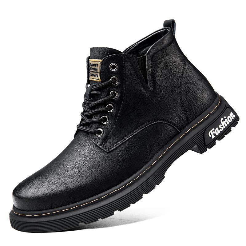 

Модные зимние ботинки Натуральная кожа Короткие ботинки Плюс бархат Высокий верх Уличные кроссовки Ботильоны Мужские ботинки Толстая подошва Повседневные ботинки Мех 47 чёрный