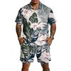 Men's Casual Printed Lightweight Breathable Shirt and Drawstring Shorts Set