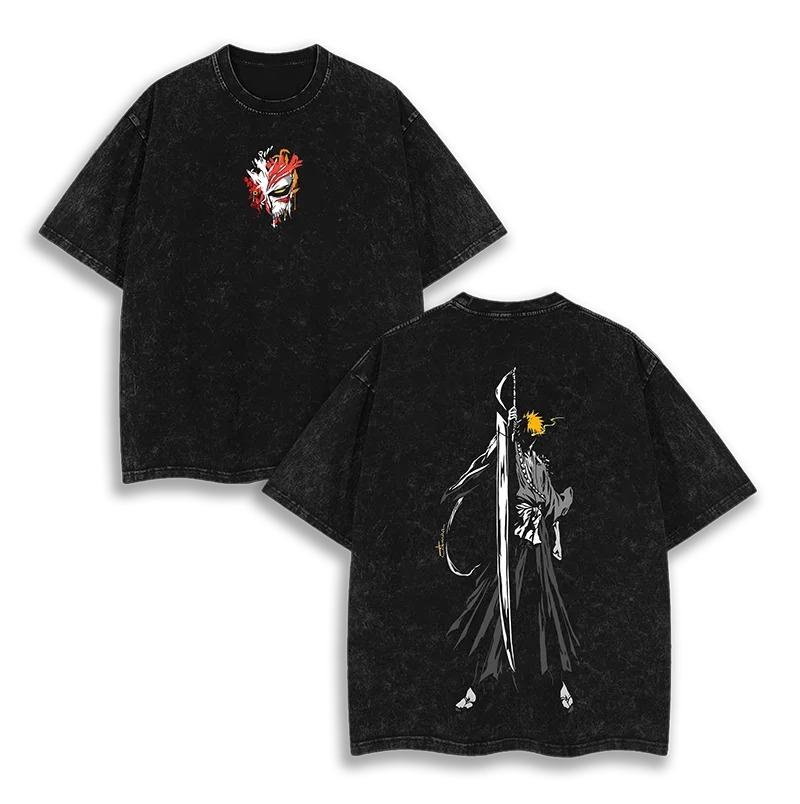 Vintage Washed Oversized ShortSleeve TShirt Featuring BLEACH th Division Kenpachi Zaraki Bankai Sketch Art Print M