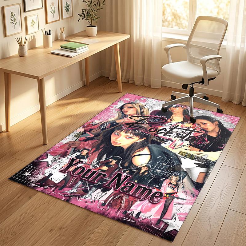 Personalized Crystal Velvet Carpet,aespa Custom Printed Name, Plush Area Rug For Home Indoor Decor