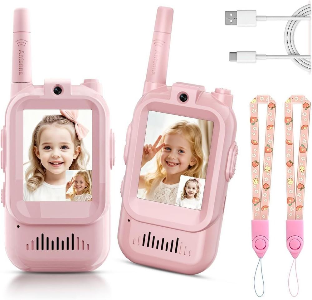 2PCS Video Walkie Talkies for Kids Rechargeable Toddler Toys for Indoor Camping Travel Birthday Gfits for Kids Ages 3-12