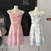 French gentle wind floral suspender dress women's summer temperament waist thin chiffon skirt design sense new