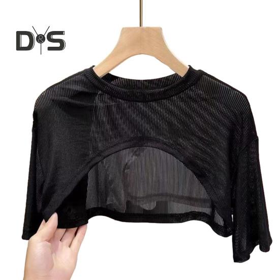 

Солнцезащитные топы женские футболки с коротким рукавом и круглым вырезом однотонные тонкие повседневные топы с эффектом перспективы XXL чёрный