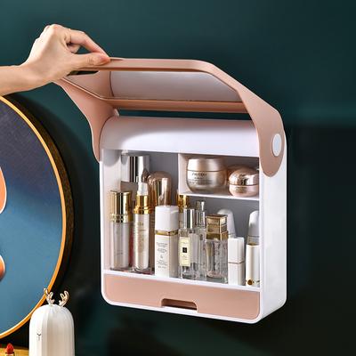 Úložný box na kosmetiku s integrovaným zrcadlem Velkokapacitní dokončovací box Závěsný toaletní stolek na rtěnky Stojan na péči o pleť