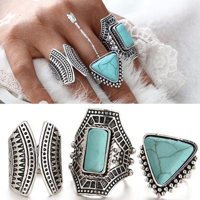 3pcs/Set Boho Vintage Punk Silver Color Stone Midi Finger Rings For Women /Men Bohemian Ring