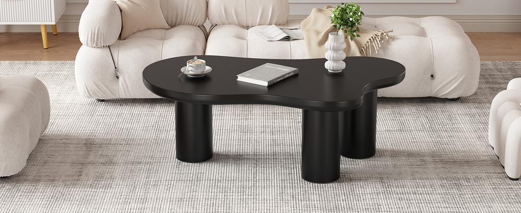 (sku precedente: N625P256509510B) Tavolino da caffè a forma di nuvola irregolare, lunghezza 107 cm, larghezza 66 cm, altezza 40,5 cm, piano in MDF, gambe in PVC e feltri protettivi