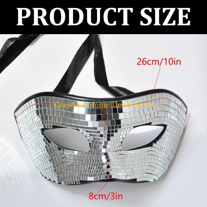 92MF Silver Discos Mask With Glittering Designs Breathable Party Mask Charm Ornament with Flashy Designs for Various Occasion