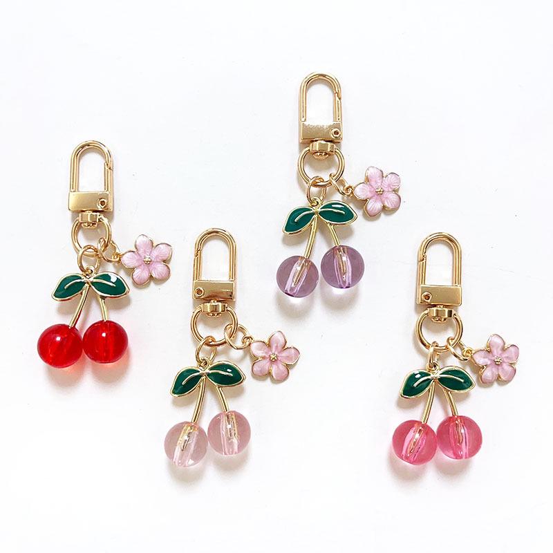 3D Cherry & Blossom Keychain Pendant - Alloy Jewelry Accessory