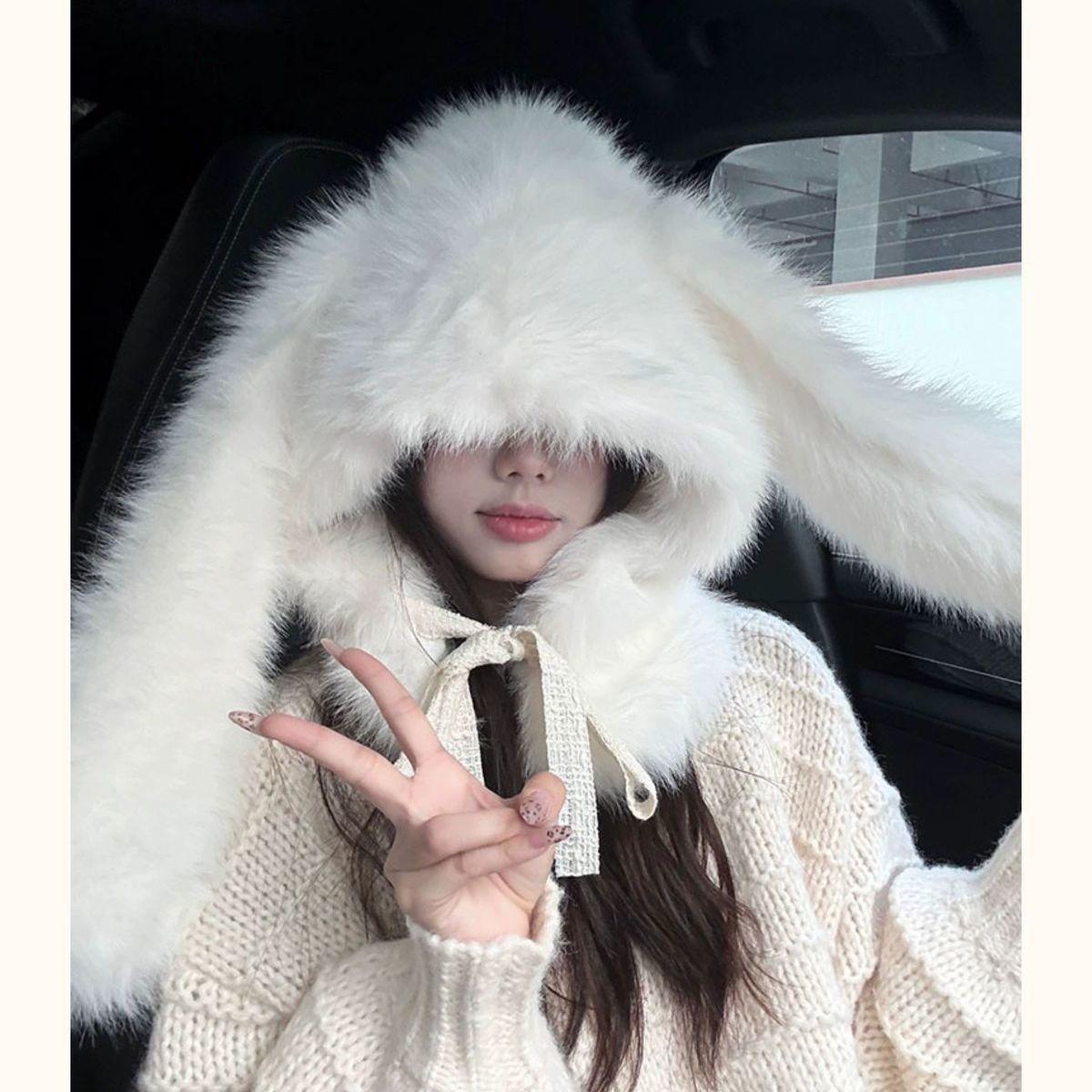 

Зимняя плюшевая новая защита ушей кролик шапка Лэй Фэн милая интегрированная утолщенная кроличий мех холодостойкая и плюшевая теплая шапка one size