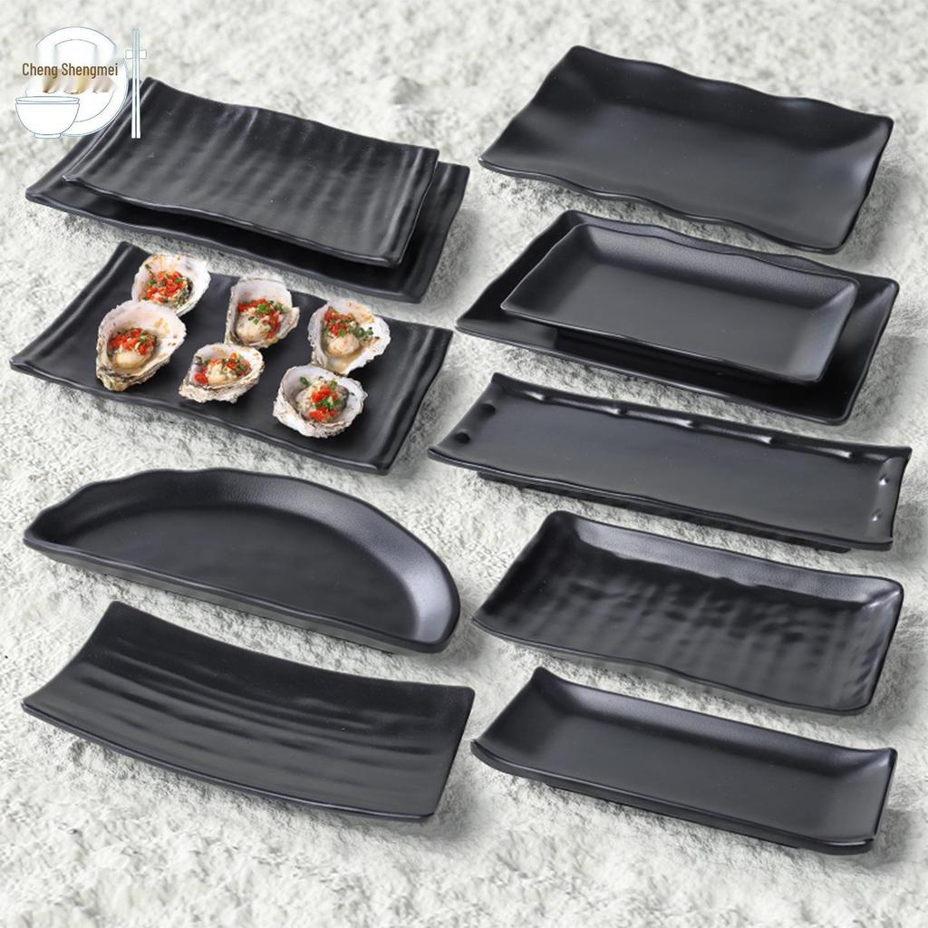 Black Matte Melamine Rectangular Drop-Resistant Plate for BBQ and Sides