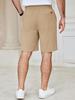 Men's Solid-color Suit Shorts with Leather Label Drawstring Casual Multi-pocket Capre Shorts