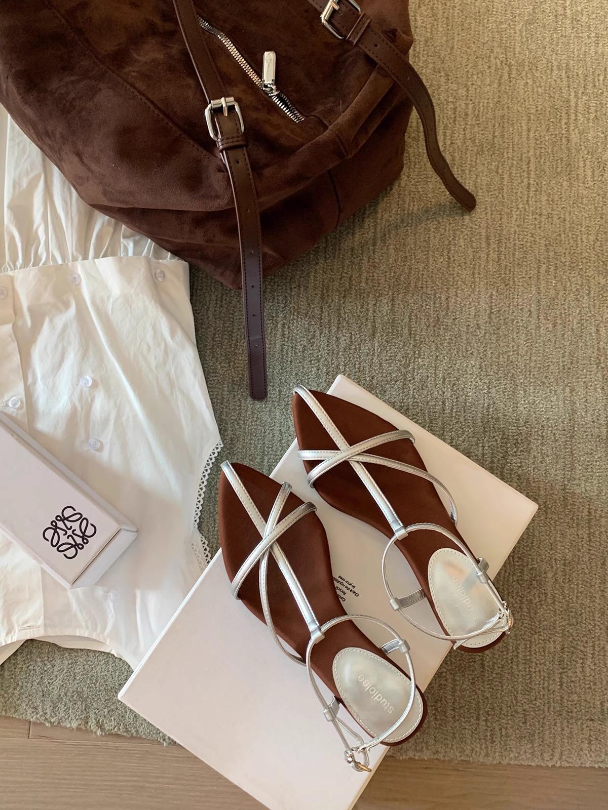 

Элегантные женские сандалии из овчины с перекрестными ремешками, с острым носком и открытым носком 40