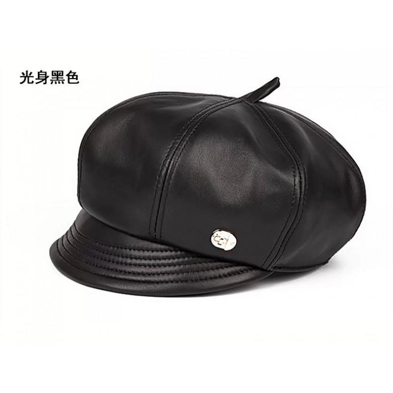 Womens Genuine Leather Beret Hat With Short Brim Foldable Adjustable Cap Winter Light Luxury Style