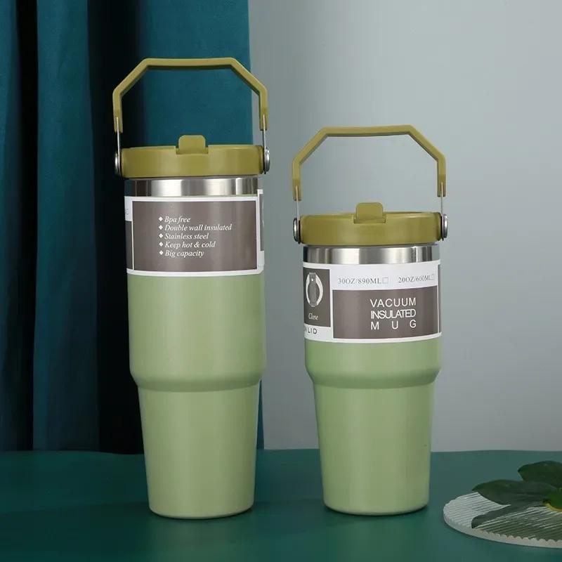 20oz/30oz Thermos-Wasserflasche mit Strohhalm Edelstahl Auto-Kaffeebecher Hält Kalt und Warm Thermobecher Tumbler Vakuumflaschen