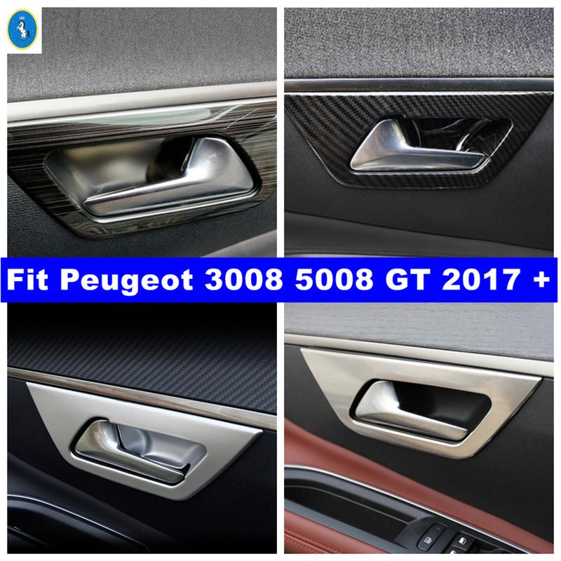 Car Inner Door Handle Bowl Frame Cover Trim For Peugeot 3008 5008 GT 2017 - 2025 Carbon Fiber / Matte / Black Brushed / Silver
