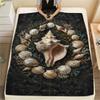 1PC Seashell  Print FlAannel Blanket, High quality Comfortable for All Seasons, Home Decor, Warmth and Comfort