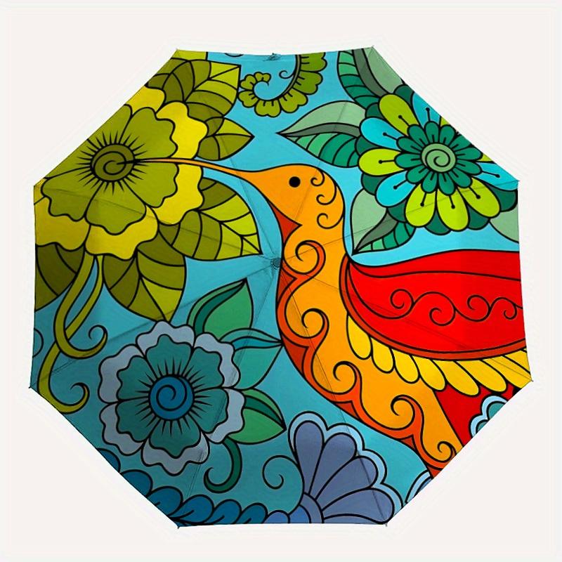 

1pc Floral Print Automatic Folding Umbrella - 8-Rib Iron Frame, Windproof, Portable Sunshade with Plastic Handle for Travel & Outdoor Activi