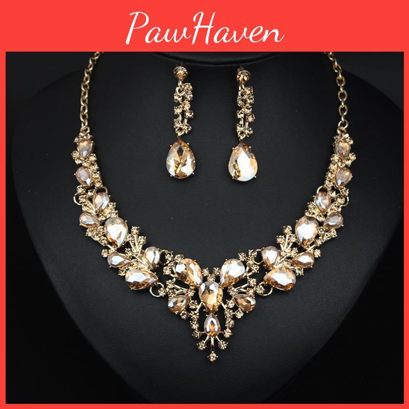 Fashion European Crystal American And Necklace And Earring Bridal Jewelry Set