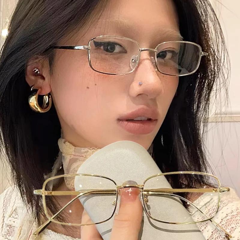 Harajuku Metalowe Kwadratowe Okulary Y2K Damskie Retro Małe Okulary Dziewczęce Japońskie Szklane Okulary Ozdobne Okulary Blokujące Niebieskie Światło