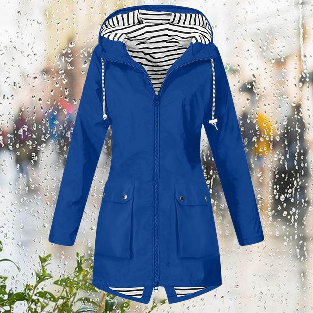 Women's Hooded Rain Jacket Outdoor Hiking Coat with Zipper
