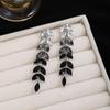Diamond Black Leaf Fringed Earrings Women, Mori Light Luxury Individual Design Sense Gradual Change Color Fashion Earrings